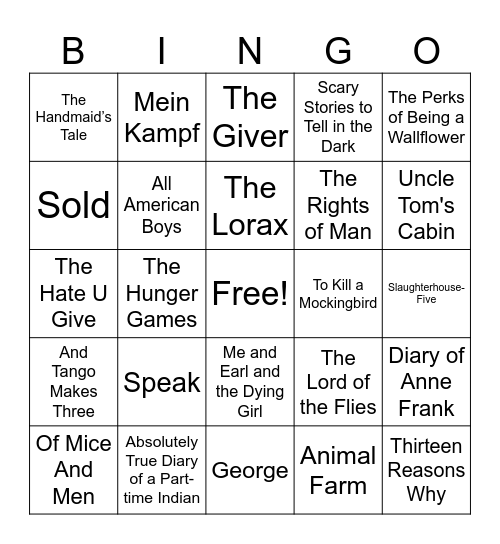 Banned Books Bingo Card