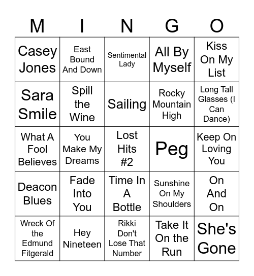 Lost Hits  #2 Bingo Card