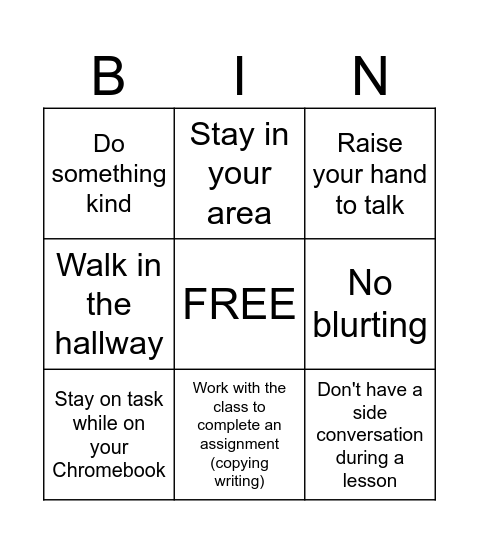 Afternoon BINGO Card