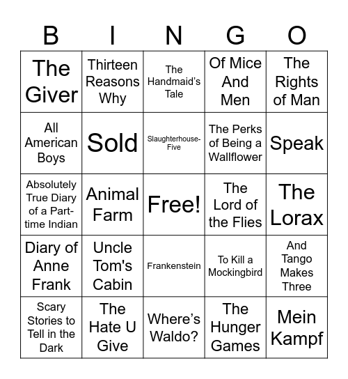 Banned Books Bingo Card
