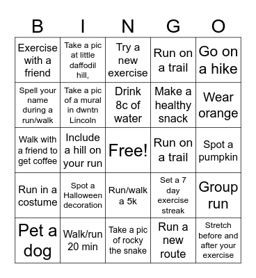 October challenge Bingo Card