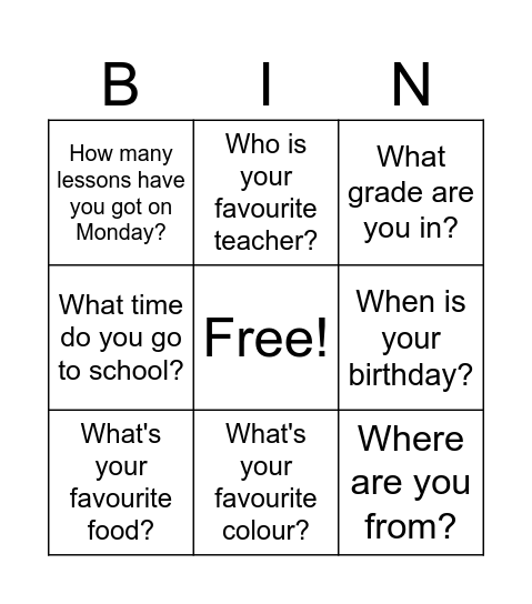 Untitled Bingo Card