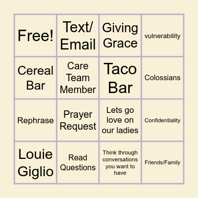 Women's Bible Study Bingo Card