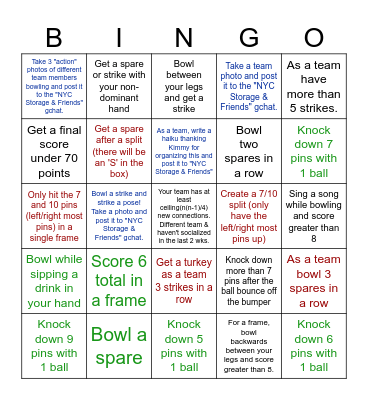 Bowling Bingo Card