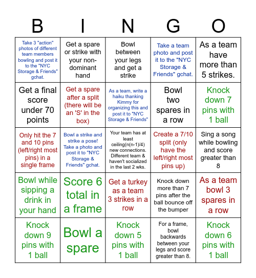 Bowling Bingo Card