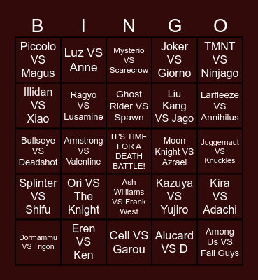 Death Battle Bingo Card
