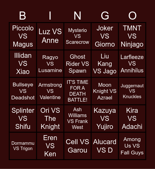 Death Battle Bingo Card