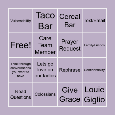 Women's Bible Study Bingo Card