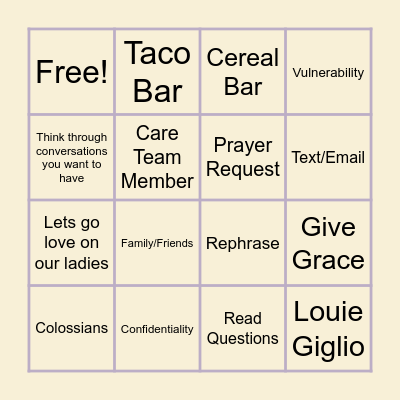 Women's Bible Study Bingo Card