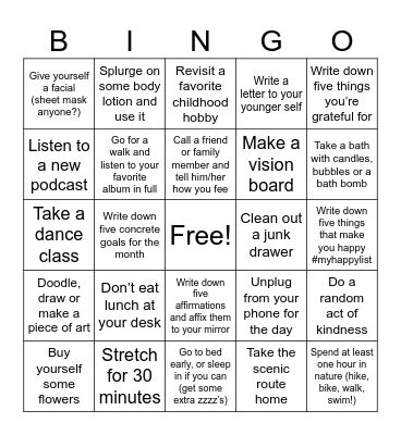 Self love September Bingo Card