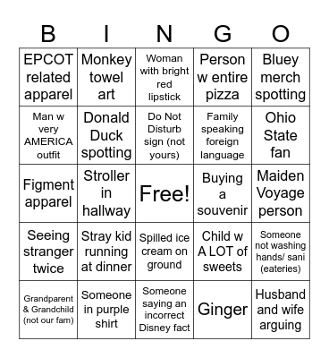 DCL Fam Bam Bingo Card