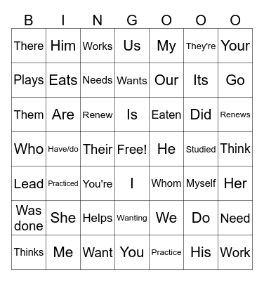 Verbs and Pronouns BINGOOO Bingo Card