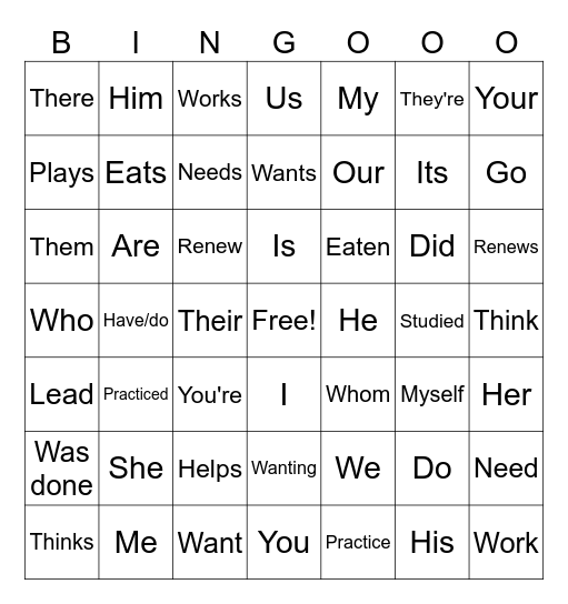 Verbs and Pronouns BINGOOO Bingo Card