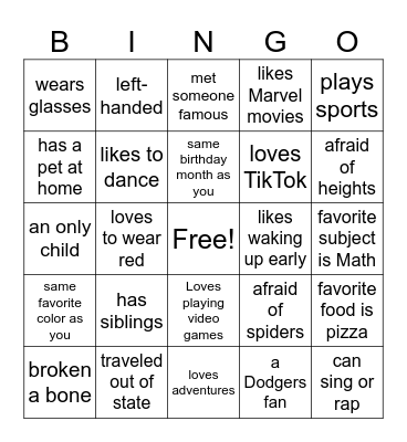 Human Bingo Card