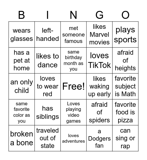 Human Bingo Card