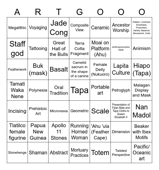 Unit 2 ArtGo! Bingo Card