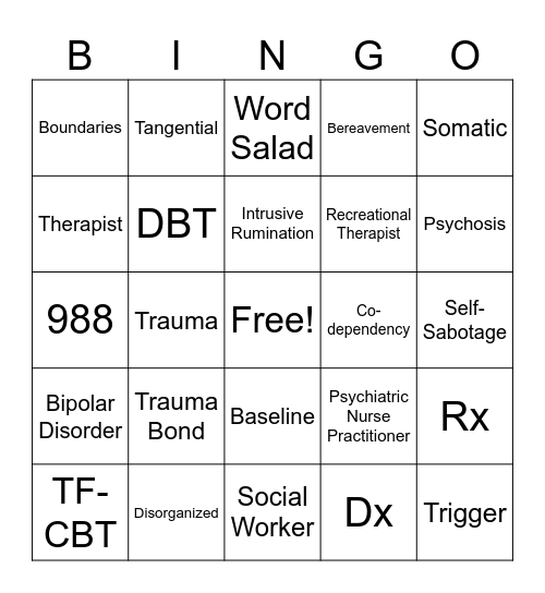 Psych Vocab Bingo Card