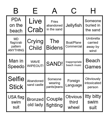 BEACH BINGO! Bingo Card