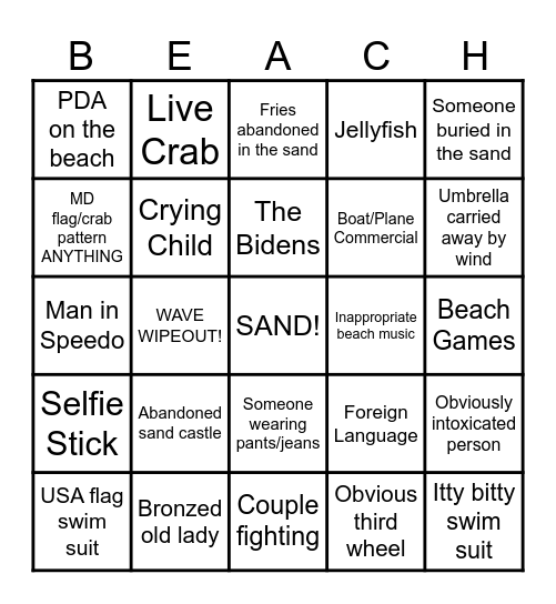 BEACH BINGO! Bingo Card