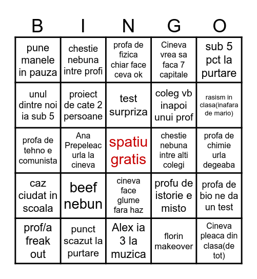 Bingo Clasa a VII-a B Bingo Card