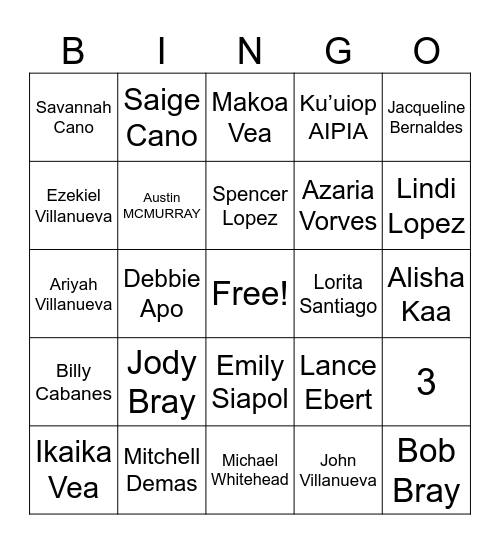 Kingdom Hall friends Bingo Card