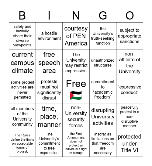 Back-to-School Protest Policy Bingo Card