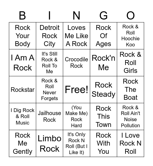 Songs That Rock Bingo Card