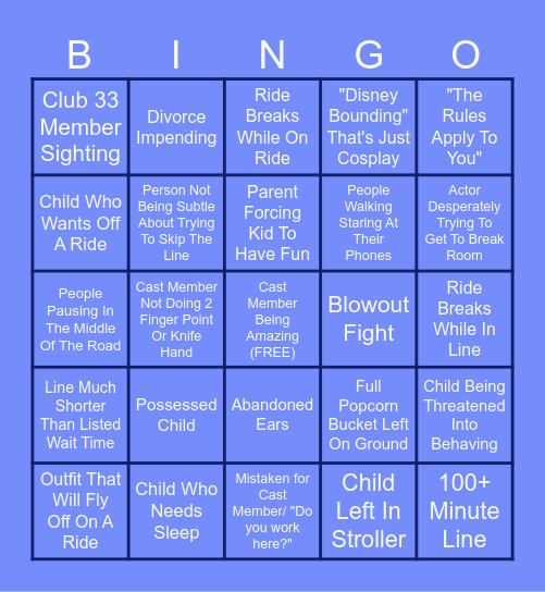 Disney Bingo Card