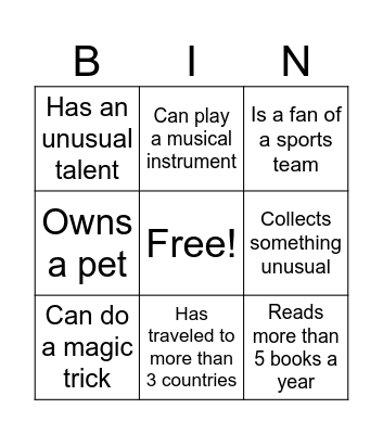 Back to school Bingo Card