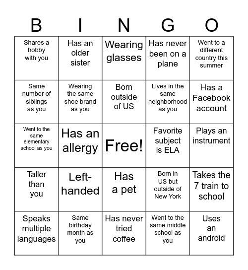 Human Bingo Card