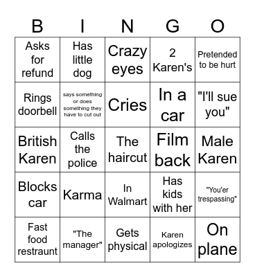 Karen Freakouts Bingo Card