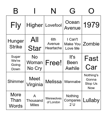 Live Music Bingo - Game 1 Bingo Card