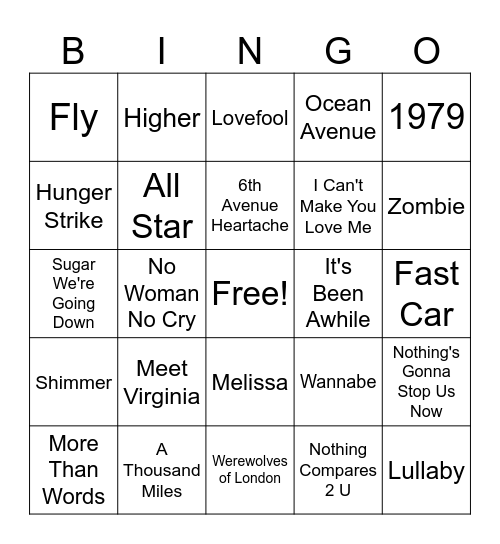 Live Music Bingo - Game 1 Bingo Card
