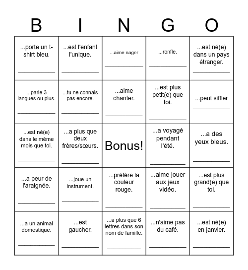 Trouve quelqu'un qui... Bingo Card