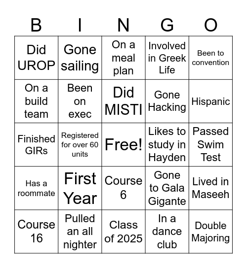 First SHPE GBM Bingo Card