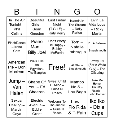 Music Through The Ages Bingo Card