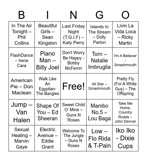 Music Through The Ages Bingo Card