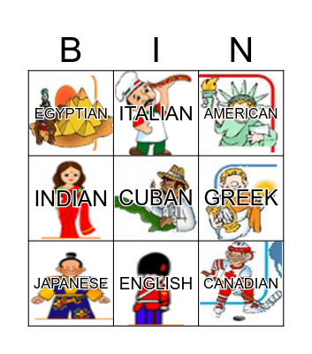 NATIONALITIES Bingo Card