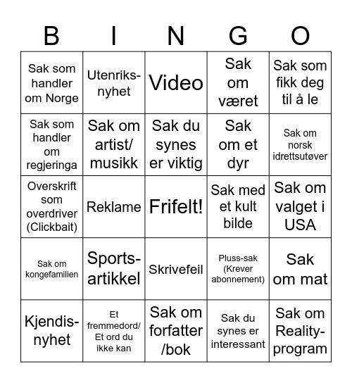 Nyhetsbingo Card