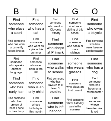 GET TO KNOW YOU Bingo Card