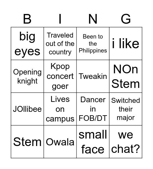 fsa bingo Card