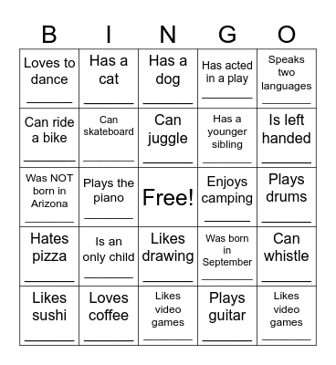 Human Bingo Card