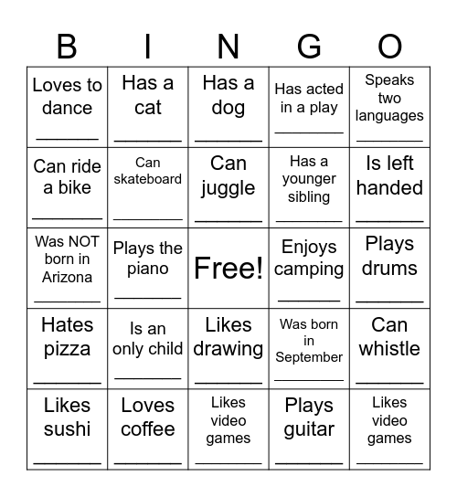 Human Bingo Card