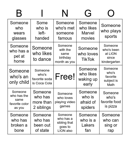 Human Bingo Card