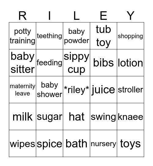 Baby Shower Bingo Card