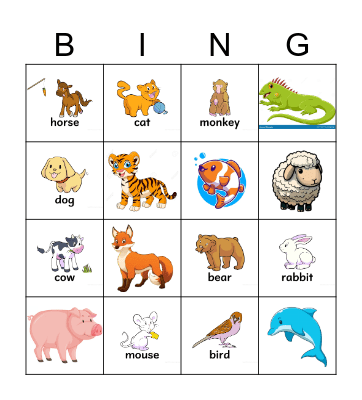 Animals Bingo Card