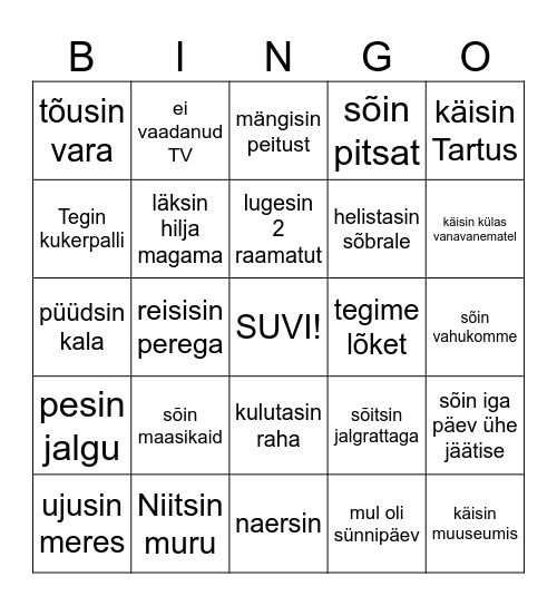 SUVE BINGO Card