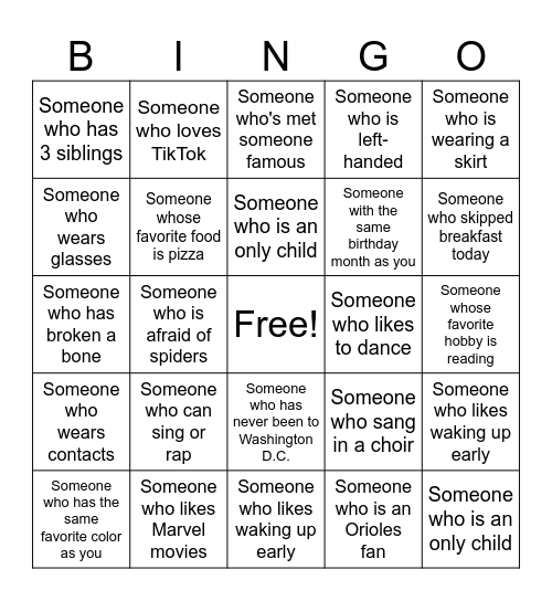 Find Someone Who . . . Bingo Card