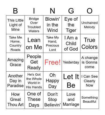 Music Bingo from 1950's/60's/70's and 80's! Bingo Card