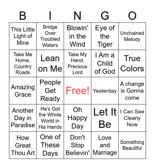 Music Bingo from 1950's/60's/70's and 80's! Bingo Card